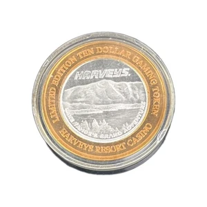 .999 FEINSILBER HARVEYS LAKE TAHOE NV CASINO 10 $ SPIELMARKE MÜNZE im Etui UNC - Bild 1 von 4