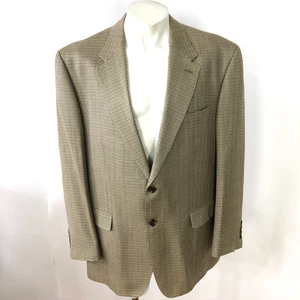 Chaps 46R Men's 100% Silk Button Blazer Sport Coat Jacket Beige Brown And MINT - Picture 1 of 15