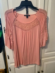 USED Cable & Gauge XL apricot lace ruched ruffel design 3/4 sleeve - Picture 1 of 2
