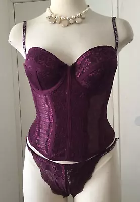 BEBE Conjunto Íntimo Corsé de Encaje y Panty Top Corto Lencería Bustier Borgoña 34C Foto 1 de 4