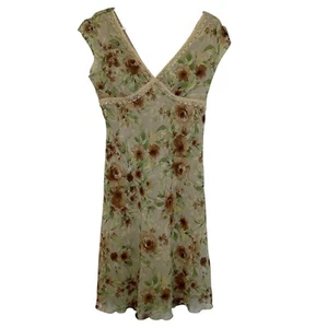 Y2K Vintage Babydoll Forest Fairy Floral Midi Dress Size 9 Green Brown Floral - Picture 1 of 9