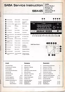 Service Manual für Saba HiFi-Studio I Stereo,Breisgau 15,Schwarzwald 15 1964-65 - Bild 1 von 1