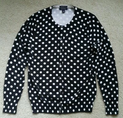 Black and white polka dot button up sweater Pullover Medium Women's 100% cotton - Image 1 of 4
