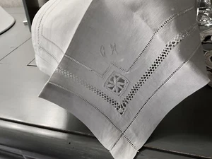 Linge Ancien Mouchoir Ou napperon Brodé Dentelle Monogramme G M - Photo 1/5