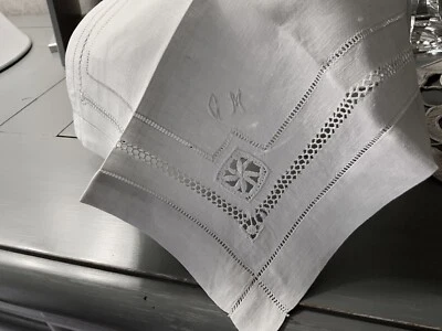 Linge Ancien Mouchoir Ou napperon Brodé Dentelle Monogramme G M - Photo 1/4