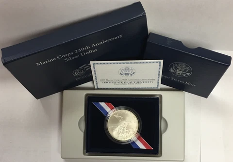 2005-P Marine Corps 230th Anniversary Commemorative Silver Dollar BU US Mint Cover