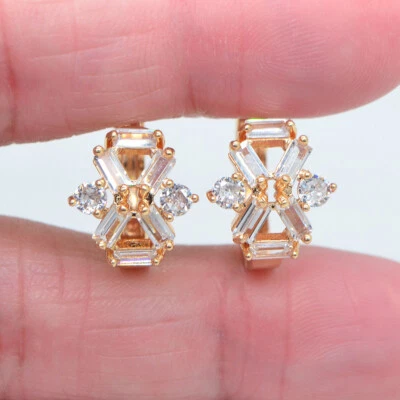 Pendientes Huggie Baguette Topacio Multicolor Moda Rellenos Oro Amarillo 18K Foto 1 de 4