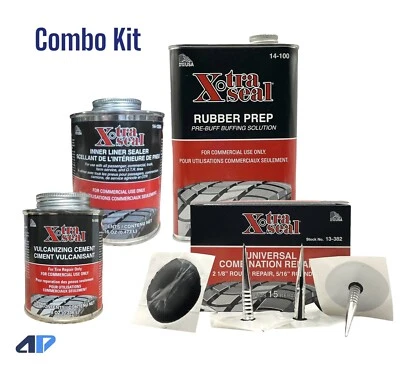 Conjunto combo de reparo de pneus Xtra Seal Patch-Plug/Cola/Selante/Pré-Buff ótimo kit! - Imagem 1 de 4