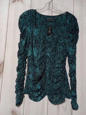 INC Shirt Ladies Medium Turquoise Black Snake Skin Print - Image 1 of 4