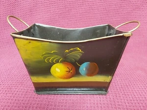 Charming, Hand Printed Tin / Planter. 4.5" x 8.5" x 4.25" - Picture 1 of 5