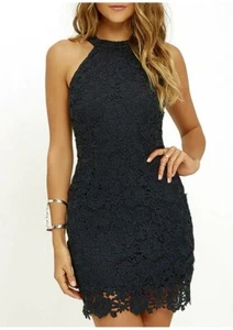 Minivestido de encaje a ganchillo LULUs Love Poem | Negro | Talla S - Imagen 1 de 11