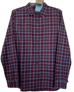 prAna LOS FELIZ Flannel Long Sleeve Shirt Mens Size Small Red Blue Plaid $89 - Picture 1 of 7