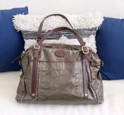 Tod's Olive Nylon Brown Leather Straps XL Large Tote Travel Duffle Baby Work Bag - Image 1 of 4