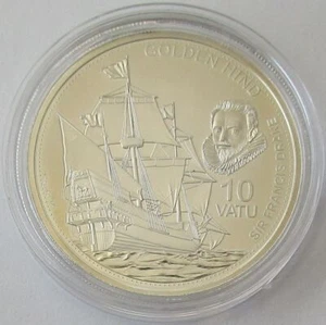 Vanuatu 10 Vatu 2017 Schiffe Golden Hind von Francis Drake Silber - Bild 1 von 2