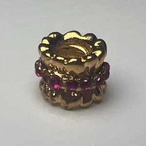 925 Sterling Silber Retro Slide Charm Bead Fuchsia Rosa Kristalle - Bild 1 von 8