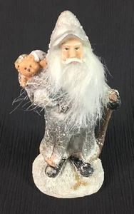 Weihnachtsmann Figur Silber Keramik Santa Feiertag Dekoration 7,5" groß - Bild 1 von 2