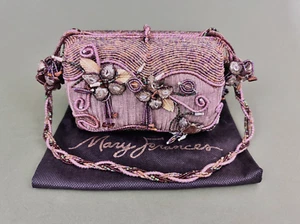 Mary Frances Hard Case Embellished Floral Fabric Beaded Purse Clutch Handbag - Picture 1 of 12