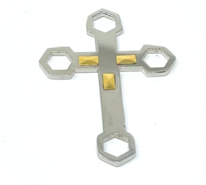 PENDENTE CROCE Unisex ACCIAIO STEEL CON DECORAZIONE DORATA - Imagen 1 de 1