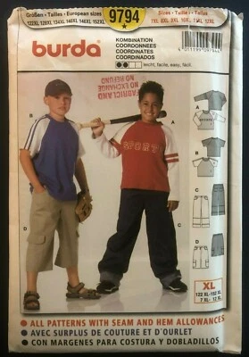 Burda 9794 Uncut Sewing Pattern Boys' Loose Fitting Tops Pants Shorts 7XL - 12XL - Image 1 of 4