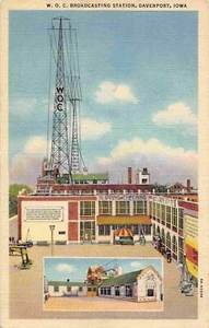 WOC Radio Broadcasting Station Tower Davenport Iowa linen postcard - Picture 1 of 2