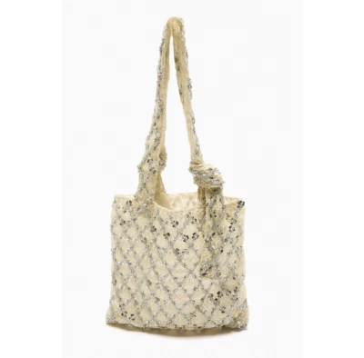 NWT Zara White Beaded Sequined Boho Tote Bag 6026/110 - Image 1 of 4