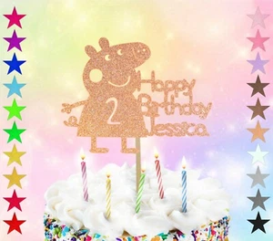 Gold Personalised Peppa Pig Birthday Cake Topper Single Sided Glitter - Picture 1 of 1