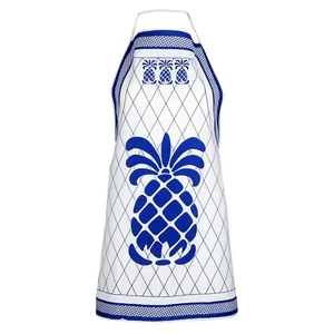 Apron + Dishcloth/Dish /Kitchen Towel Pack of 6. White and Blue Pineapple Print - Bild 1 von 6