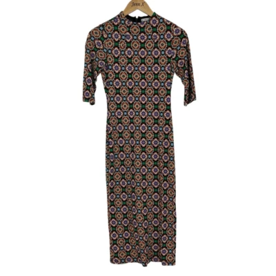 Платье миди женское Alice & Olivia с ложным воротником размер 4 многоцветный геометрический принт - Изображение 1 из 4