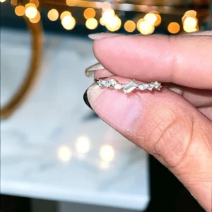 925 Sterling Silver Dainty Lab Created Delicate Diamond Stacking Band - Picture 1 of 16
