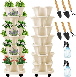 2 Set of 7 Tier Vertical Planter Stackable Tower Planters Strawberry Herb Flower - Picture 1 of 6