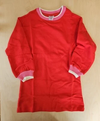 NWT HANNA ANDERSSON POPPY RED PINK TRIM KNIT FRENCH TERRY DRESS 110 5 - Image 1 of 4