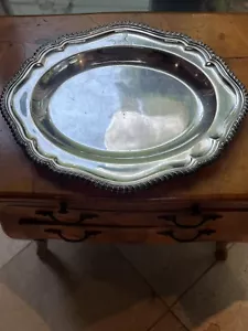 Vintage Silber Teller dekorativ oval Servierschale Tablett 12,5” x 9,5” UBIQUE ENGLAND - Bild 1 von 7