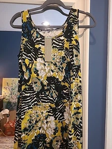 Joan Vass New York Sz Sm Sleeveless Long Stretch Dress Black,white,blue,yellow - Picture 1 of 15