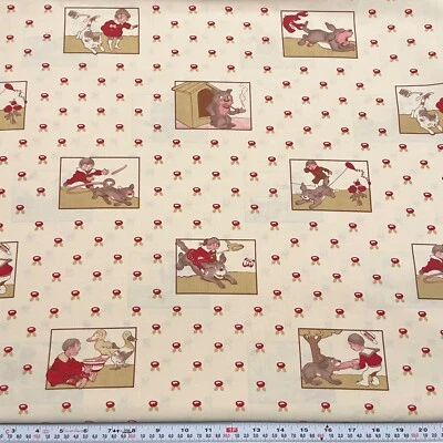 Vintage 1997 American Folk & Fabric Teasing Tots Beige Cotton Fabric 22" x 55" - Image 1 of 2