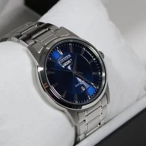 Citizen Eco-Drive Blue Dial Stainless Steel Men's Dress Watch AW0100-86L - Picture 1 of 9