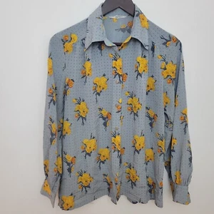 Vintage Blouse Womens Shirt Top Size 18 Grey Yellow Floral Smart Boho Work 90s - Picture 1 of 5