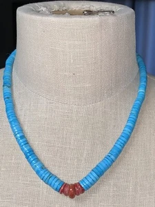 "COLLAR A5 20"" JOYERÍA NAVAJO GRADUADA BLOQUE CONCHA HEISHI TURQUESA Y CORAL" - Imagen 1 de 23