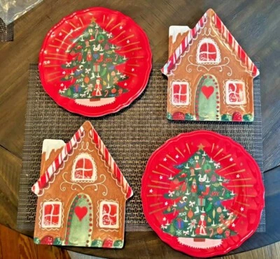 Pottery Barn Peanuts Disney Plate Christmas Gingerbread holiday party Set 4 ! - Image 1 of 4