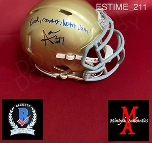 Audric Estime Autografiado Firmado Riddell Mini Casco Beckett Notre Dame Fútbol - Imagen 1 de 2