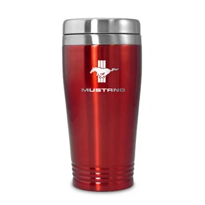 Ford Mustang Tri-Bar Red Stainless Steel Travel Tumbler Coffee Mug - Picture 1 of 3