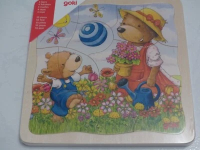 Puzzle In Legno Goki 4 Strati - Piccolo Orso Marrone - 55 Pezzi - NUOVO - Immagine 1 di 4