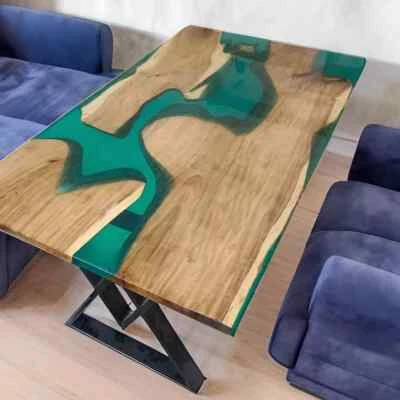 Green Epoxy Table, Dining Epoxy Table, Live Edge Walnut Epoxy Wooden Table Top - Image 1 of 4