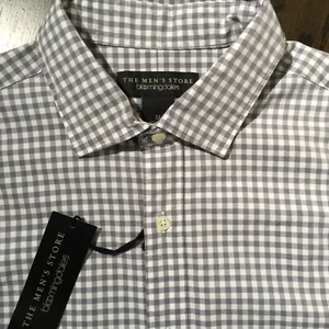 BLOOMINGDALE'S Gingham Button Down Shirt, Gray/ White, M - Picture 1 of 3