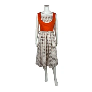 Vintage 50s Cotton Dress Women's Extra Small Novelty Ballerina Print Orange - Picture 1 of 12