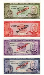 1978 Tanga T$1,1,5,&10 Pa'Anga Note (Lot of 4) w/COA - Specimens - Picture 1 of 4