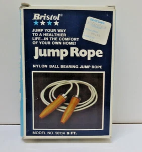 Bristol Jump Rope White Nylon and Wooden Handles 9' Rope - Picture 1 of 3