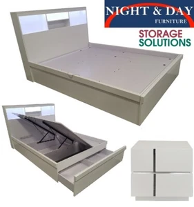 Brand New clifton 3 pce double Gas Lift Bedroom suite 2 Bedside gloss white - Picture 1 of 6