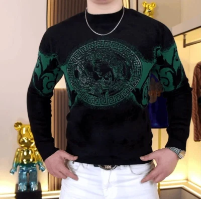 Nueva Sudadera Negra de Lujo para Hombres Lentejuelas Brillantes Moda Alta Calidad Foto 1 de 4