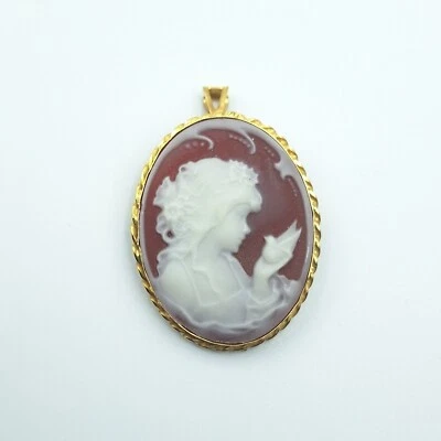 CIONDOLO SPILLA ARGENTO 925% CON CAMMEO CAMEO, DONNA RODIATO IN ORO GIALLO 18KT - Immagine 1 di 4