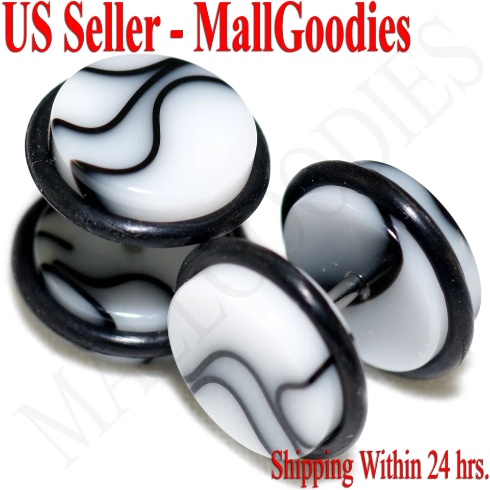 Tampões de ouvido falsos V103 Fake Cheaters Illusion 4G 2G 0G 00G 7/16" 1/2" mármore branco - Imagem 1 de 1